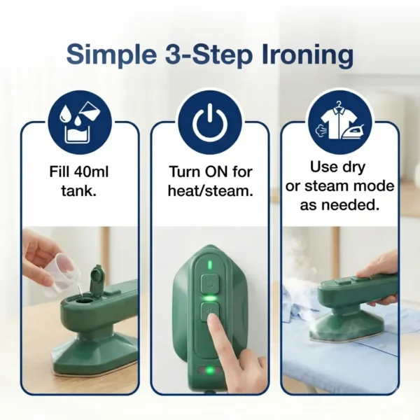 Portable Steam Iron 2-in-1 – Mini Handheld Garment Steamer & Dry Iron for Travel